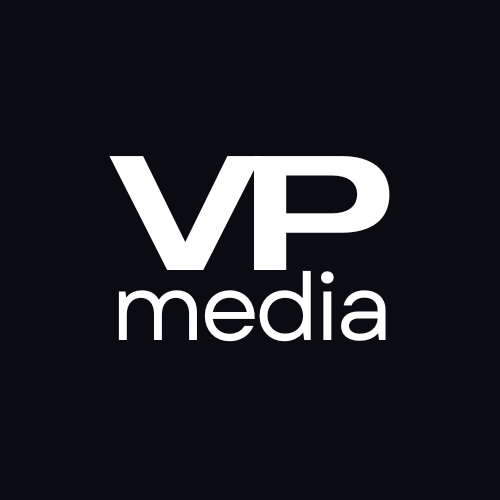 An image of VP Media's logo. The logo shows the text 'VP' on top of the text 'media'